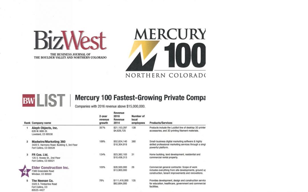 Elder Construction Awarded Mercury 100